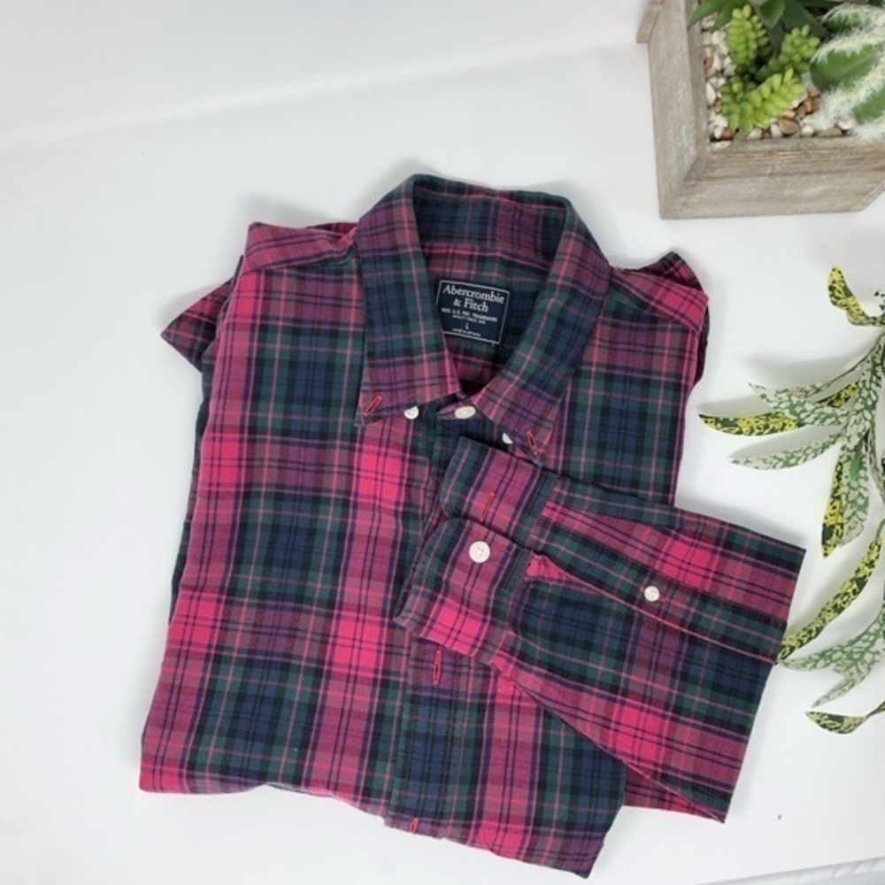 A&F Plaid Cotton Long sleeve A&F, L 100 cotton black and red .#A
